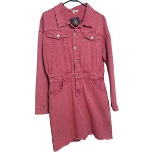 Peach Love Pink Denim Mini Dress Long Sleeves Size L NWT